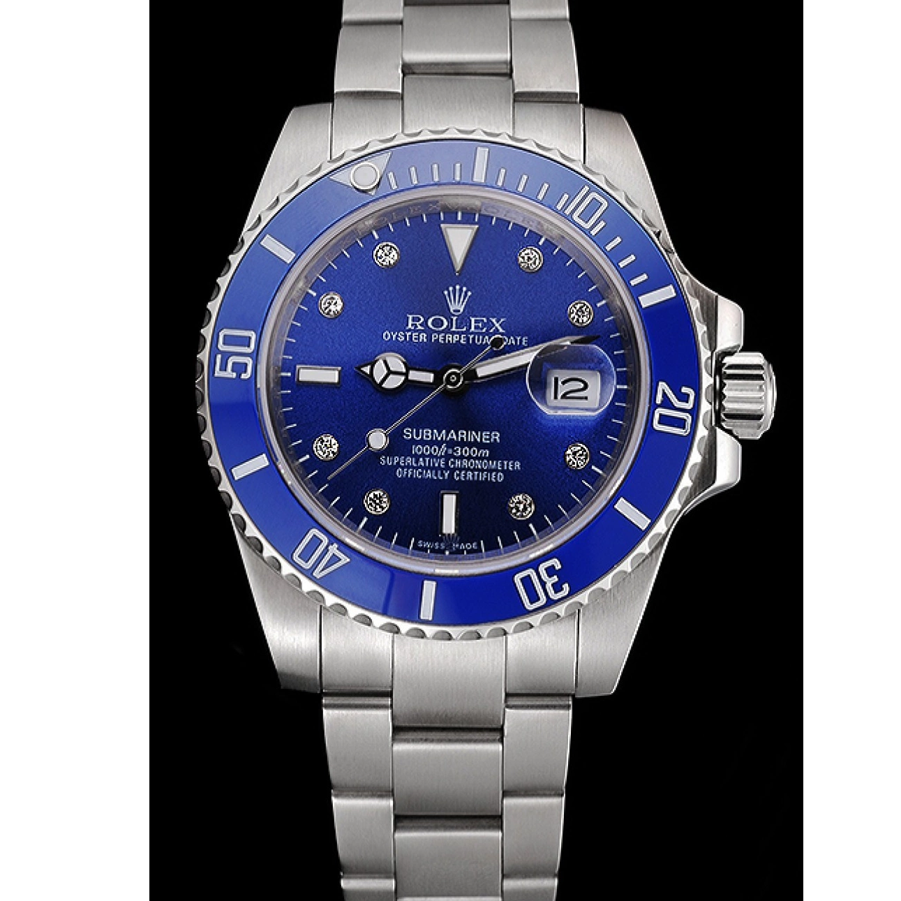 Best AAA Replica Sites Stainless Stainless Blue Steel Diamond Case Submariner Dial Steel Rolex Bracelet Markers 622638 0707
